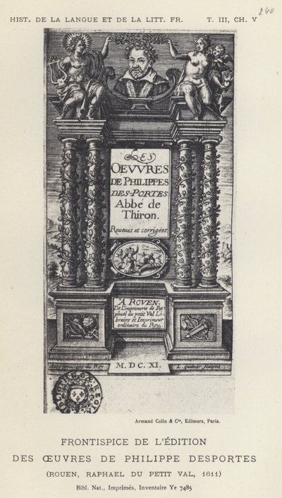 Frontispicio de la edición de las obras de Philippe Desportes de French School