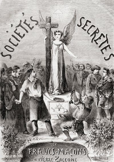 Frontispicio de Societes Secretes, les Francs Macons, publicado c.1867 de French School