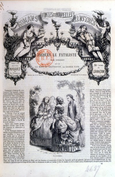 Frontispicio de una colección de novelas e historias con Jacques le Fataliste de Diderot, publicada en París en 1849 de French School