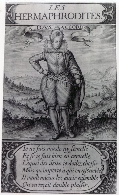 Portada de Les Hermaphrodites de Thomas Artus, 1605 de French School