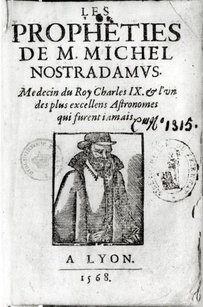 Frontispicio de Les Propheties de M. Michel de Nostradamus (1503-66), con un retrato de Nostradamus, publicado en Lyon 1568 de French School