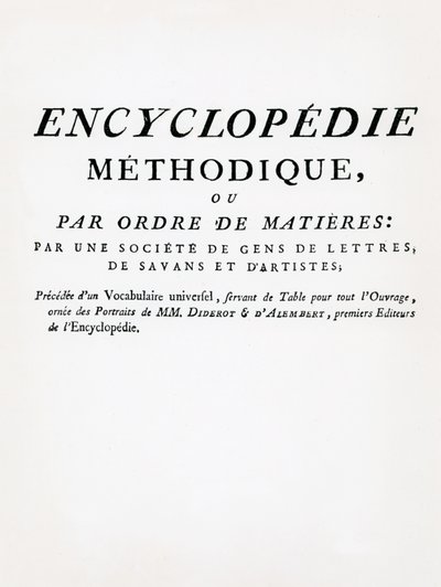 Frontispicio de la Enciclopedia Metódica por Orden de Materias, editada por Denis Diderot y Jean Le Rond d