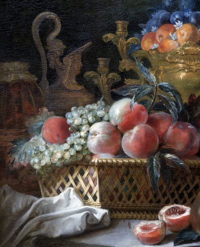 Jarrón y cesta de frutas (detalle). 1770 (óleo sobre lienzo) de French School