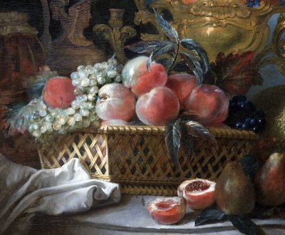 Jarrón y cesta de frutas (detalle). c.1770 (óleo sobre lienzo) de French School