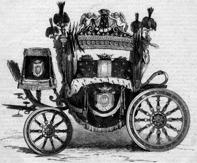 Carro fúnebre usado durante las exequias del Príncipe Jerome Bonaparte (1784-1860). Grabado en “Le Monde Illustré” n°169 de 7 de julio de 1860 de French School
