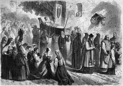 Cortejo fúnebre en las calles de Sparanisi (Italia) durante el funeral de una joven de French School