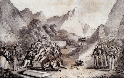 Funeral de Napoleón I: exhumación del cuerpo de Napoleón en Santa Elena - dibujo de Levilly, en "Pintura histórica del funeral de Napoleón" de M. St Maurice, c. 1851. de French School
