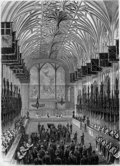 Funeral del Príncipe Alberto, esposo de la Reina Victoria de Inglaterra, en la Capilla de San Jorge, Castillo de Windsor de French School
