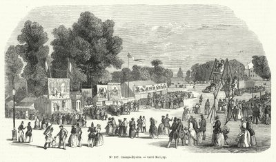 Feria en la Plaza Marigny, Campos Elíseos, París (grabado) de French School