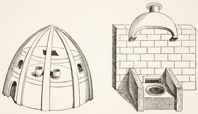 Hornos, como los utilizados por científicos y alquimistas en la Edad Media, de Ciencia y Literatura en la Edad Media por Paul Lacroix (1806-84) publicado en Londres 1878 de French School