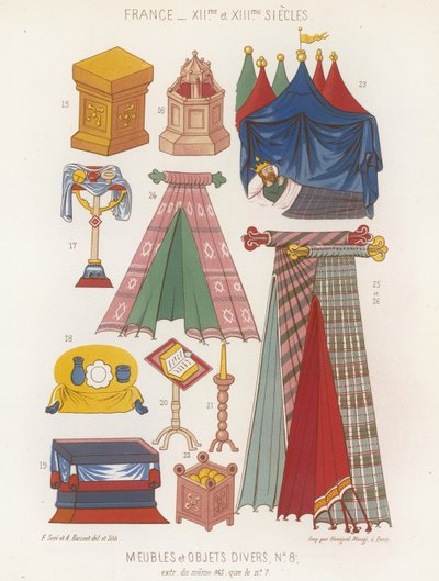 Muebles y varios objetos de los siglos XII y XIII de French School