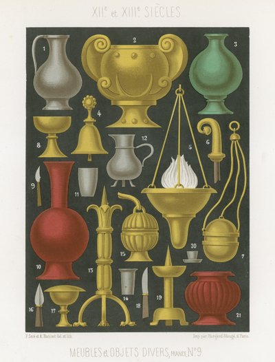 Muebles y varios objetos de los siglos XII y XIII de French School