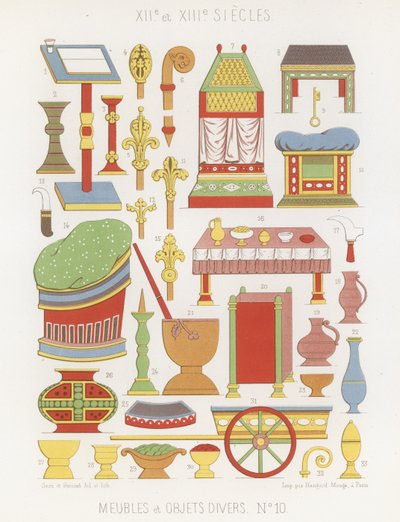 Muebles y varios objetos de los siglos XII y XIII de French School