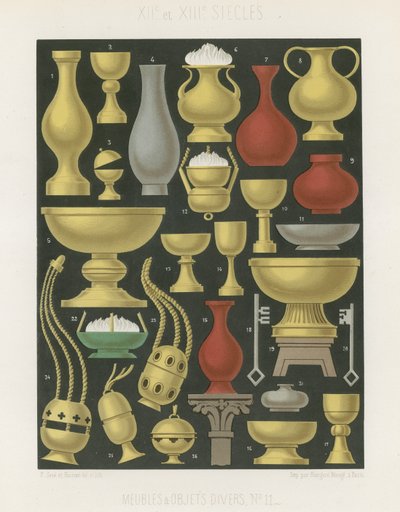 Muebles y varios objetos de los siglos XII y XIII de French School
