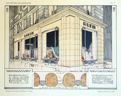 Peletero, placa 9, ilustración de Devantures de Boutiques por Louis-Pierre Sezille, París, 1927 de French School