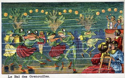 Días futuros: Una visión del siglo XIX del año 2000 - Serie “En el año 2000”: El baile de las ranas (bajo el mar). Cromolitografía de Villemard de French School