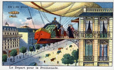 Días futuros: Una visión del siglo XIX del año 2000 - Serie “En el año 2000”: el inicio del paseo - Cromolitografía de Villemard de French School