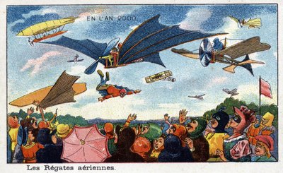 Días futuros: Una visión del siglo XIX del año 2000 - Serie “En el año 2000”: las regatas aéreas - Cromolitografía de Villemard de French School