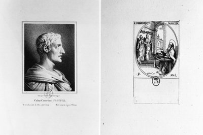 Gaius Cornelius Tacitus (56-120 d.C.) grabado por Julien y San Gregorio de Nacianzo (329-390 d.C.) grabado por Israel de French School