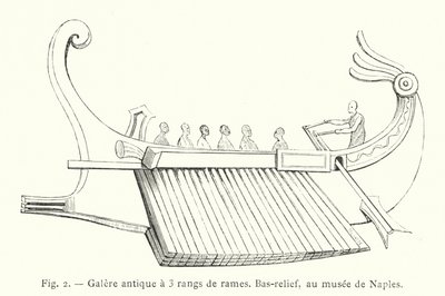 Galera antigua a 3 filas de remos, bajorrelieve, en el museo de Nápoles de French School