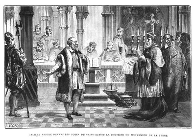 Galileo (1564-1642) retracta su teoría del movimiento de la tierra ante los jueces del Santo Oficio de French School