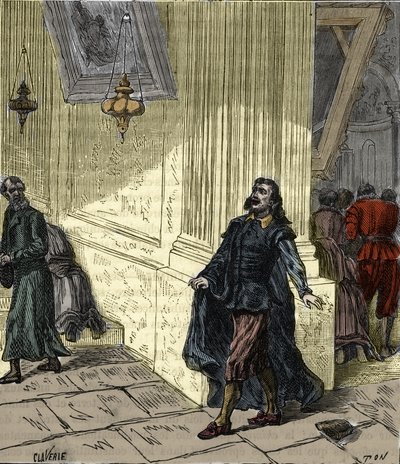 Galileo Galilei (1564-1642), científico italiano, observando el balanceo pendular de una lámpara en la Catedral de Pisa, Italia, en 1582 - Grabado en “Ciencias al alcance de todos - Física y química populares” por Alexis Clerc - Finales del siglo XIX - Col de French School