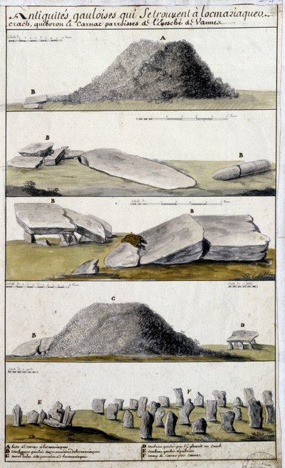 Antigüedades galas ubicadas en Locmaziaquev, Crach, Quiberon y Carnac, parroquias del Obispado de Vanne - en “Descripción histórica, topográfica y natural de Bretaña” por Robien de French School