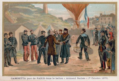 Gambetta deja París en el globo aerostático Armand-Barbes de French School