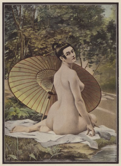 Geisha bañándose (litografia en color) de French School