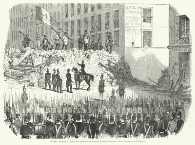 General Lamoriciere negociando con trabajadores armados defendiendo su barricada fuera del cuartel de Saint Martin, París, 23 de junio de 1848 de French School