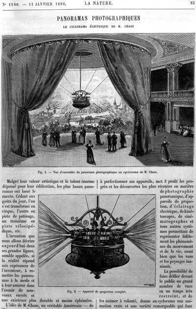 Vista general del ciclorama eléctrico Chase, tomado de La Nature, 1896 de French School