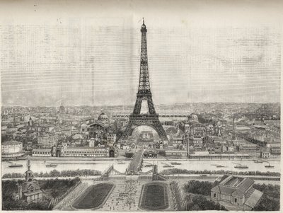 Vista general de la Exposición Universal de París en 1889 con la Torre Eiffel desde Trocadero, grabado - Vista general de la Exposición Universal de París en 1889 con la Torre Eiffel, grabado en Le Monde Illustré de 1889 de French School