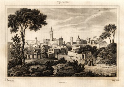 Vista general de Siena en Toscana, grabado por C. Deveze en "Italia pintoresca", editor Amable Coste de French School
