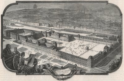 Vista general del Palais du Louvre y las Tuileries en 1852 - Grabado en 