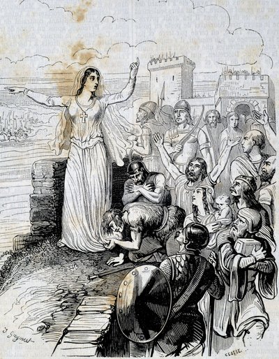 Genoveva tranquiliza al pueblo de París - en “Historia de Francia” de L.-P. Anquetil de French School