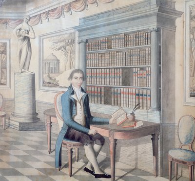 Caballero leyendo en su biblioteca de French School