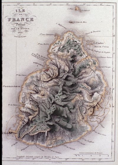 Mapa geográfico de Mauricio (Antigua Isla de Francia) de French School
