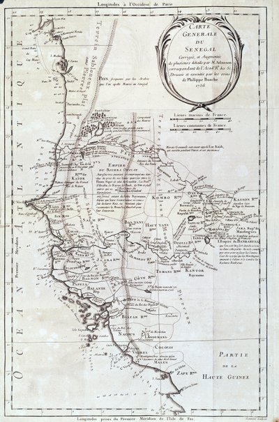 Mapa geográfico de Senegal de un Atlas de Philippe Buache (1700-1773) 1756 París, museo de historia natural de French School
