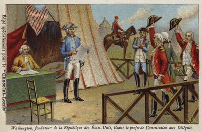 George Washington leyendo el borrador de la Constitución de los Estados Unidos a los delegados de French School