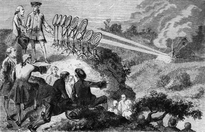 Georges-Louis Leclerc (1707-88) Conde de Buffon experimentando espejos ardientes en montones de heno en Montbard, de La Vie des Savants Illustres por Louis Figuier, publicado en París en 1872 de French School