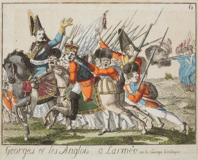 Jorge y los ingleses en el ejército, c.1803-4 (grabado en color) de French School