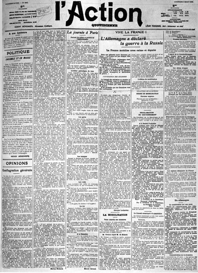 Alemania declaró la guerra a Rusia - La página principal del diario "L