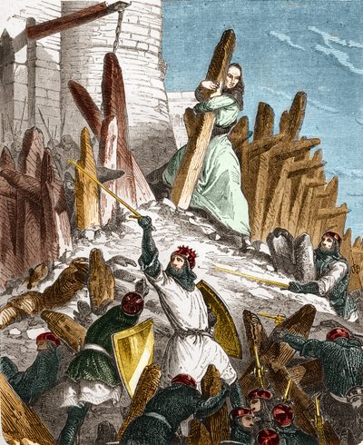 Guerra contra Hugues du Puiset por Luis el Gordo: Ataque del Castillo de Puiset (ubicado en el departamento de Eure-et-Loir) por las fuerzas del Rey de Francia LUIS VI el Gordo en 1118. Grabado en “Histoire De France En Cent Paintings” por Paul Lehugeur de French School