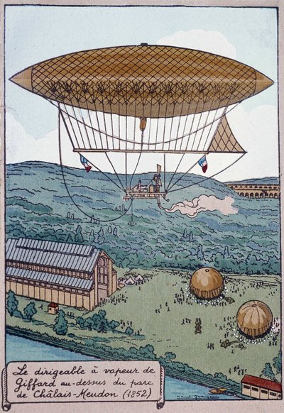 El aerostato de vapor de Giffard sobre el Parque Chalais de French School