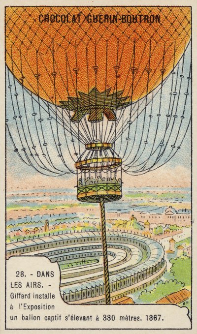 El globo cautivo de Giffard en la Exposición Internacional, París, 1867 de French School