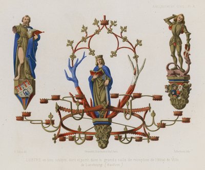 Candelabro de madera dorado y pintado en la gran sala de recepción del Ayuntamiento de Luneburg de French School