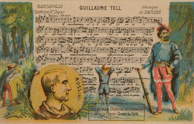 Gioachino Rossini, compositor italiano del siglo XIX, y música de su ópera Guillermo Tell de French School