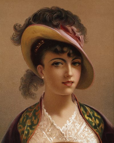 Chica con sombrero rosa (cromolito) de French School