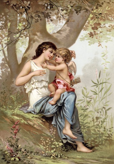 Niña, posiblemente Venus, con Cupido de French School