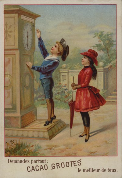 Niña viendo a un niño ajustar un reloj de French School